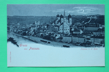 AK Gruss aus Passau / 1900 / Mondschein Karte / Ortsansicht / Eisenbahn Wagons